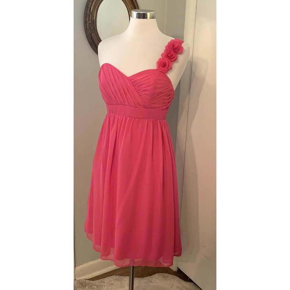 HOT PINK Alfred Angelo One Shoulder Chiffon Women Dress Size 8 Prom Wedding Rose